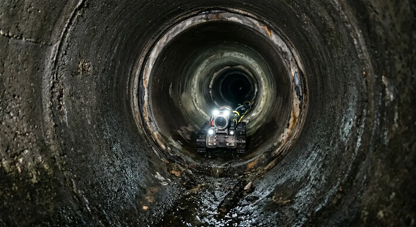 Robotic sewer camera inspecting pipe interior for Sewer Line Cleaning in Greene